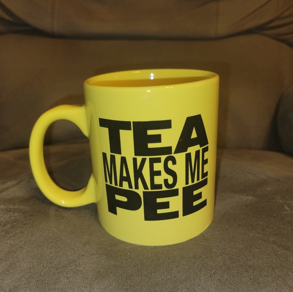 Tea makes me pee yellow mug